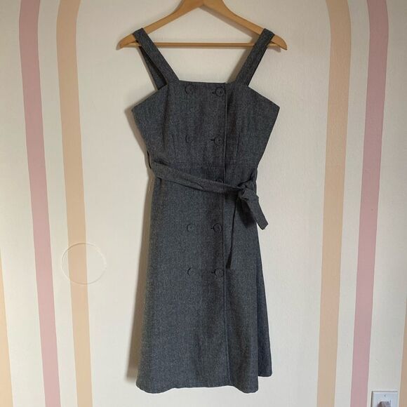 Stella Marina Collection Gray Tweed Herringbone Button Front Mini Dress - Picture 2 of 11